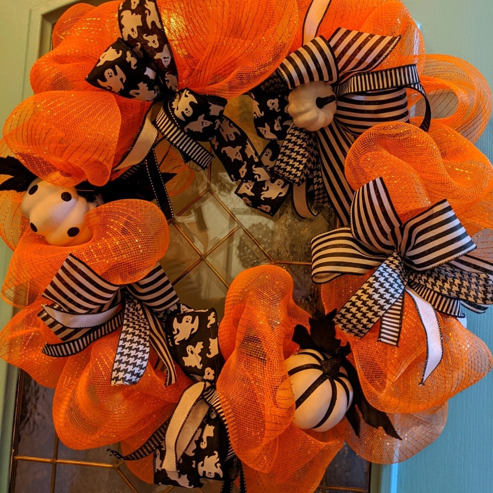 ⭐️fall/halloween deco mesh pumpkin wreath